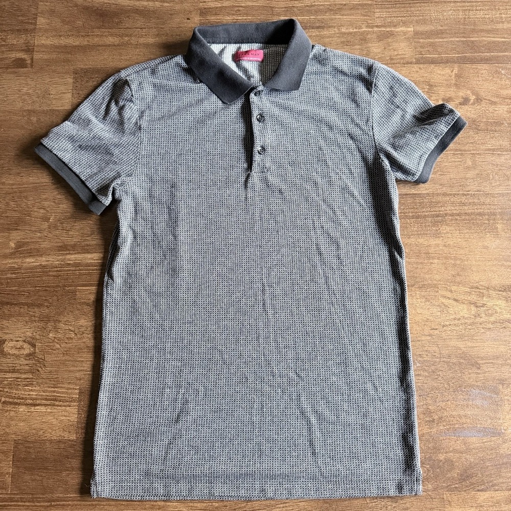 Zara Man Structured Knit Polo Shirt Textured Jacquard Size Small